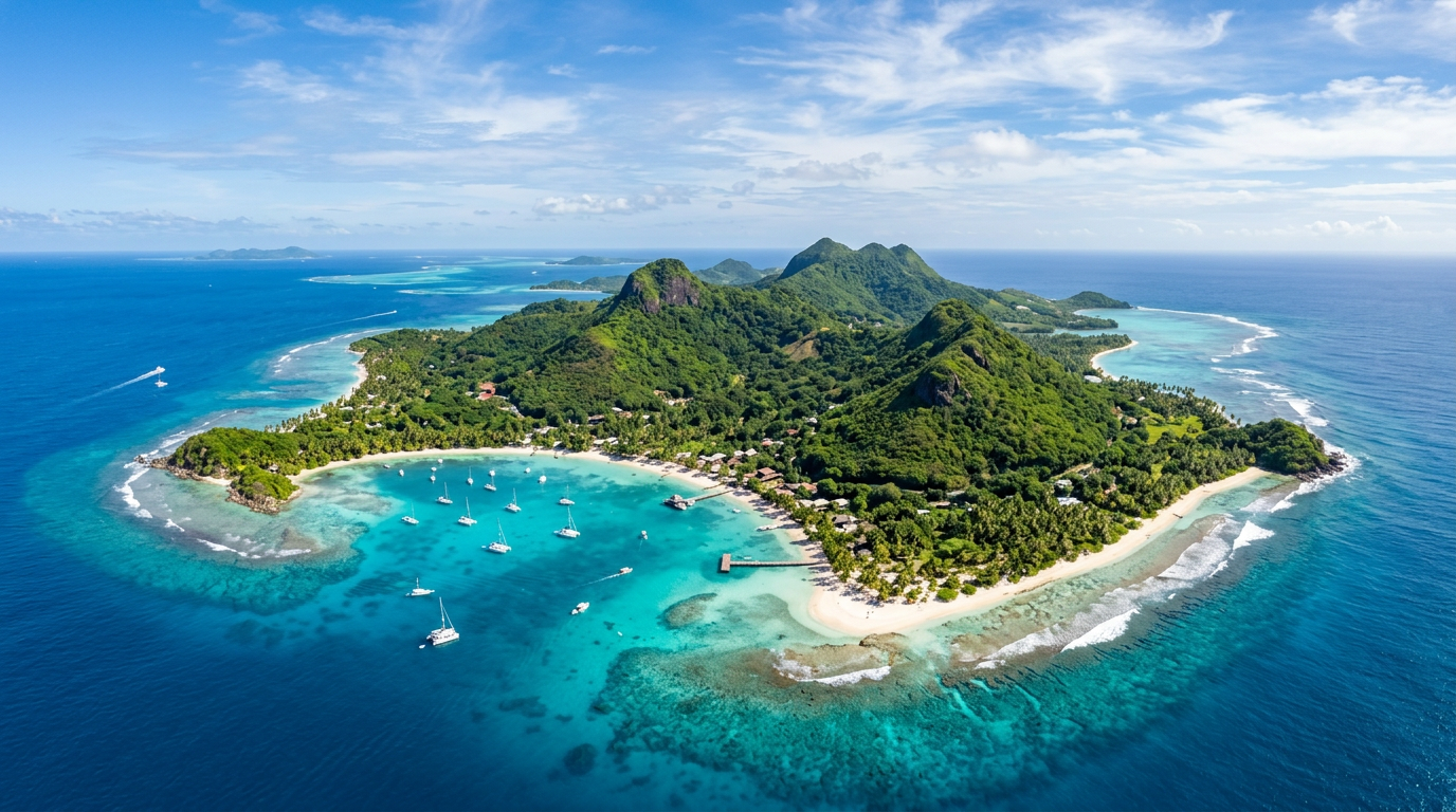 Aerial view of a lush tropical Caribbean island ideal for yacht charter destinations