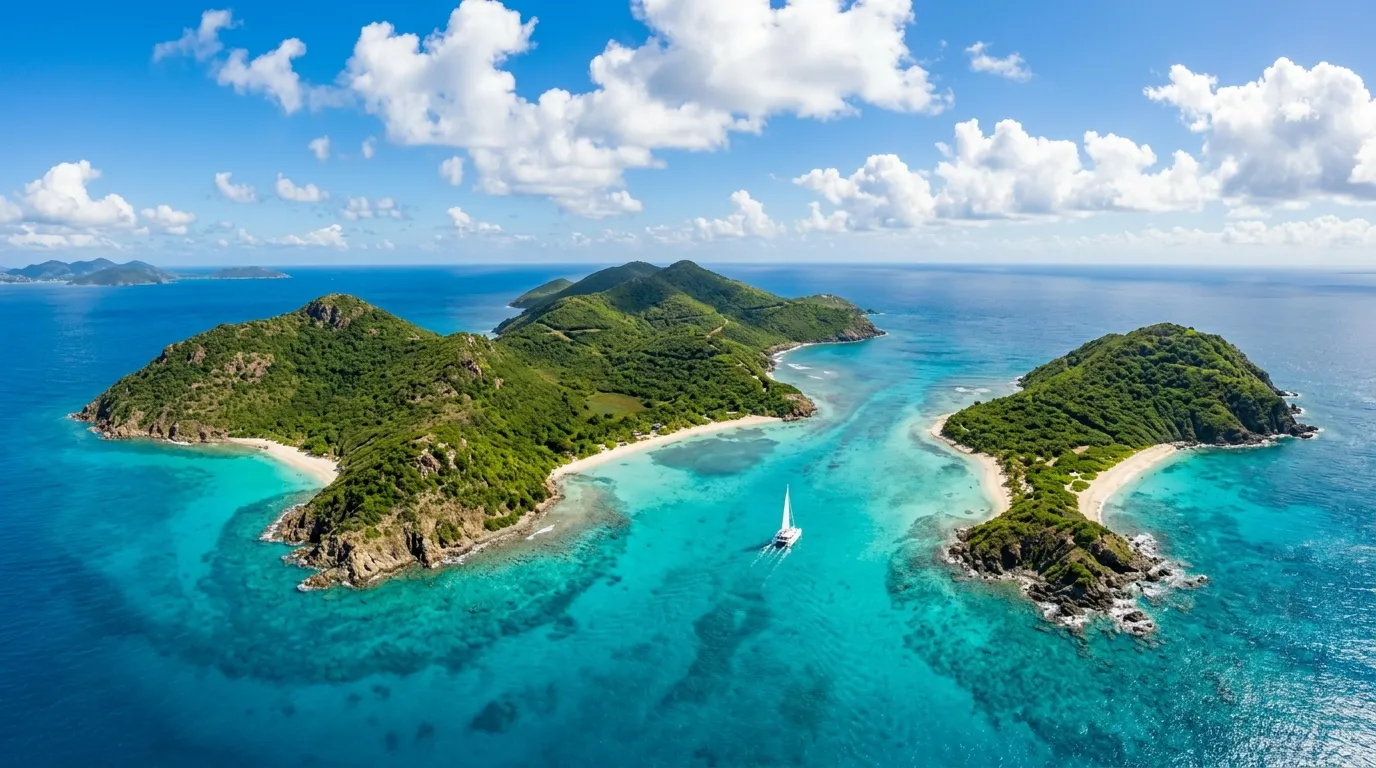 Aerial view of British Virgin Islands showing short sailing distances between islands