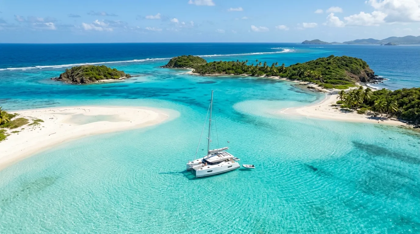 Sailing catamaran alone at a Tobago Cays sandbar - secondary destinations 2026 travel trends