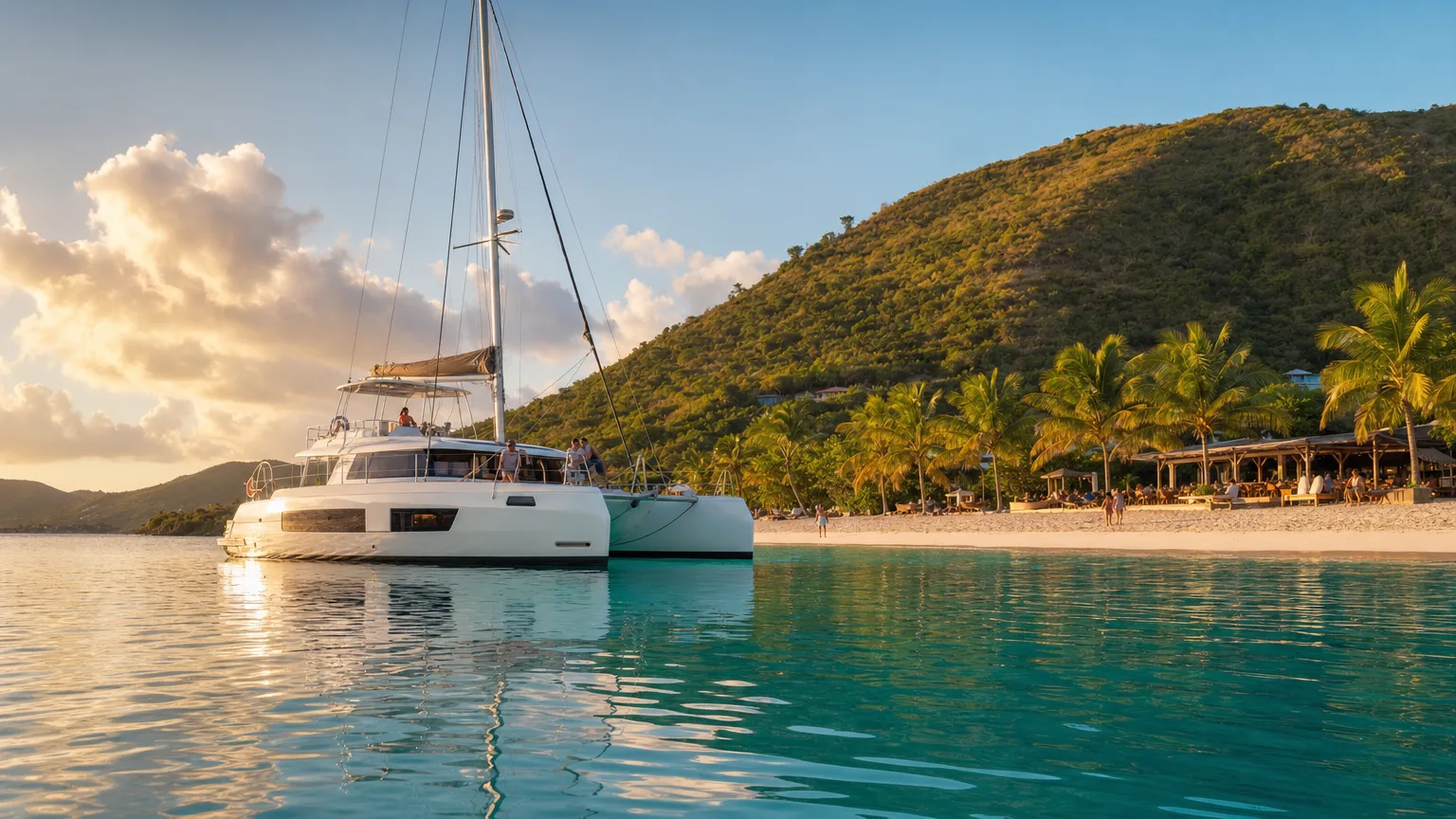 Crewed catamaran anchored off White Bay near the Soggy Dollar Bar, Jost Van Dyke