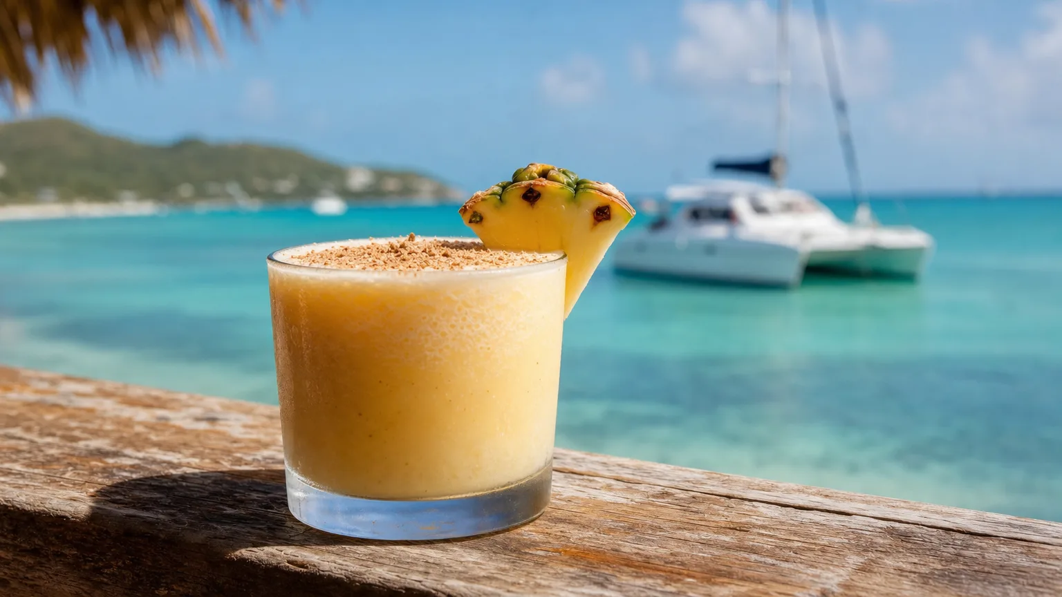 Painkiller cocktail at the Soggy Dollar Bar on White Bay, Jost Van Dyke