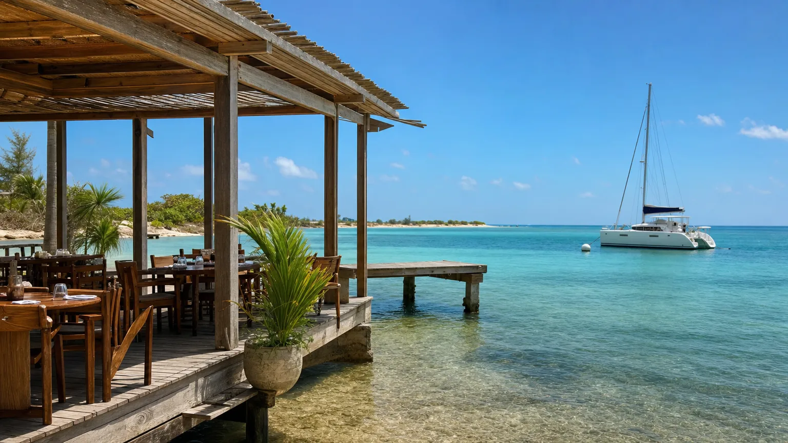 The Lobster Trap open-air restaurant at the water's edge at Setting Point, Anegada, BVI