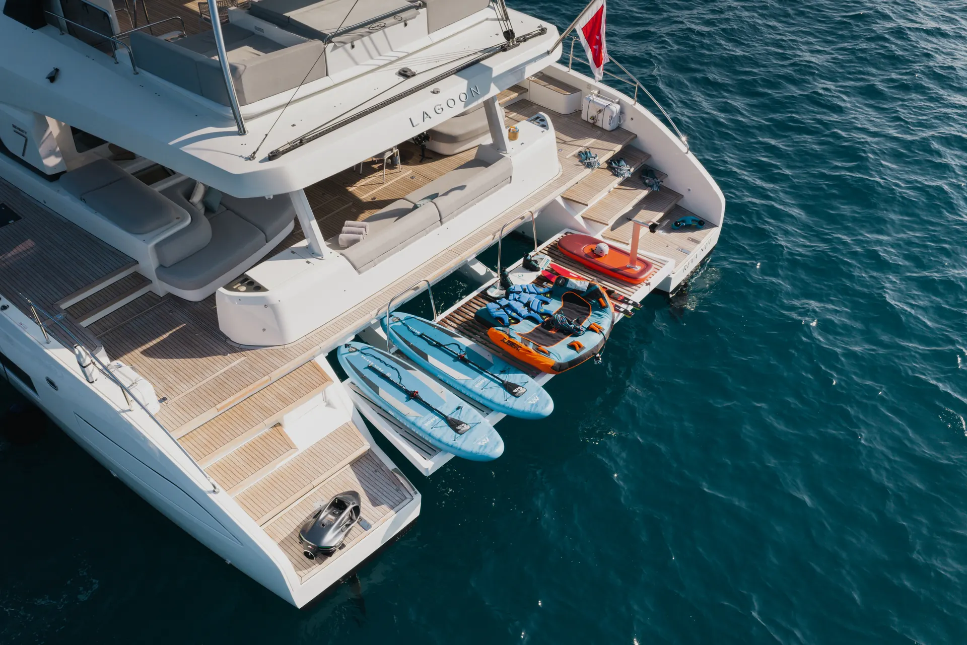 Aerial view of the toy garage aboard REVA NUI