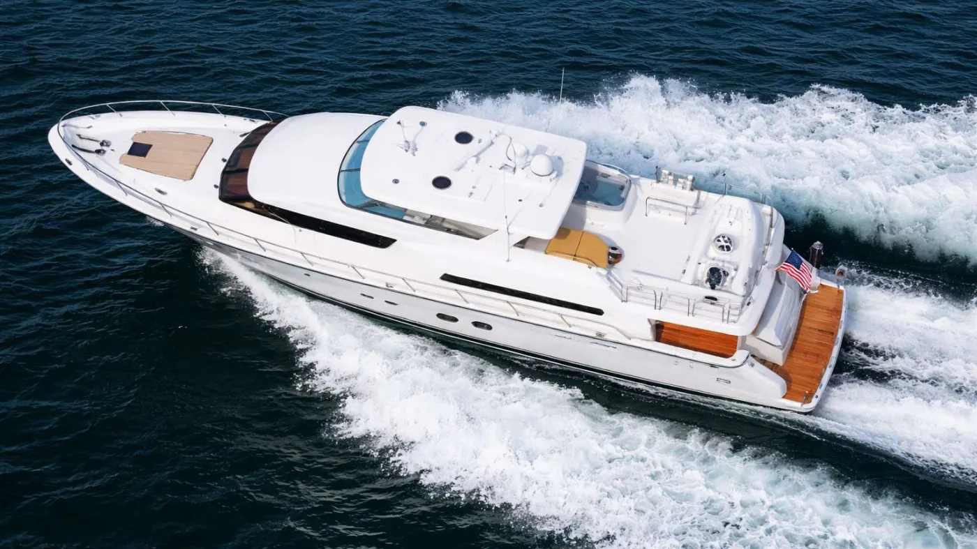 KATANA is an 85’ Westport Pacific Mariner superyacht (2013) with classic William Garden design—timeless lines, warm interiors, and effortless cruising throughout the Virgin Islands and beyond. She’s the perfect blend of refined elegance and laid-back island living.
Sleeps 8 in 4 staterooms: a full-beam King Master suite amidship with a desk/vanity and excellent storage, plus 2 Queen VIP cabins and 1 Twin cabin—each with a private ensuite. Rich wood finishes and classic styling carry through the salon and formal dining space for a warm, welcoming feel.
Outdoor living shines with an expansive flybridge featuring a sun pad and Jacuzzi, plus multiple alfresco dining areas, a barbecue, and a full bar for entertaining under the Caribbean sky. Water toys include an 18 ft tall yacht slide, e-foil, underwater sea scooters, paddle boards, water hammock, snorkeling gear, and more—delivering endless fun above and below the waterline. In-motion stabilizers keep the ride smooth; cruise around 20 knots (top near 25). Classic, confident, unforgettable—KATANA is your private escape in superyacht style.