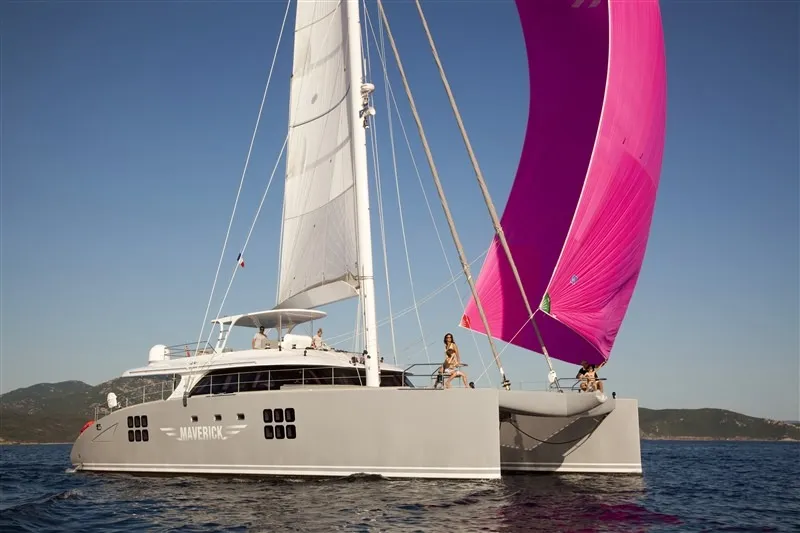 <p>With undeniable allure and striking style that begs to be noticed, luxury charter yacht MAVERICK is an exemplary specimen of quality craftsmanship and refinement. Distinctively different, this superb Sunreef 70 sailing catamaran is chic, modern, and supremely sexy featuring an ultra-sleek profile, flawless interior design, exceptional amenities, and the latest in entertainment technology.</p>
<p>Vibrant yet serene, the luxe interior of MAVERICK meticulously designed in a delicious color palette of cool gray, crisp white and splashes of glamorous cerise makes a stunning first impression. Open and airy with modern and clean décor the atmosphere is exceedingly refreshing. The bright and spacious salon is spectacular and features magnificent panoramic windows offering guests expansive sea views while underway and scenic vistas at anchor. </p>
<p>Sumptuous comfort and convenience was at mind when designing the exquisite cabins on MAVERICK, fitted with the finest in linens, Schramm mattresses tailor-made in Germany, and Loewe entertainment systems optimized with Airspeaker, they promise to deliver a heavenly experience. Capable of accommodating up to 9 (10 upon confirmation) guests in 5 elegantly-appointed cabins, MAVERICK offers a flexible charter layout great for families consisting of 3 VIP double cabins with king beds, one of which has a very small Pullman intended for a baby (1.2m/ 4ft long). There is also another guest cabin with 2 single beds and a Pullman (only for 1 small child).</p>
<p>An oasis of indulgent pleasures, luxury catamaran MAVERICK offers splendid areas for entertainment and relaxation in the sun or shade. Delightful evenings can be spent savoring delectable alfresco meals out on the aft deck and blissful days can be enjoyed up on the spacious flybridge which offers a flexible dining area that converts to huge sprawling sun lounge.</p>
<p>Equipped with plenty of toys, rest assured that there will never be a dull moment spent onboard charter yacht MAVERICK. Guests can have their pick from an extensive list of exciting options including water skis, kayaks, stand up paddle boards, Seabobs, a kneeboard, a wakeboard, a windsurfer, dive gear, and much more.</p>
<p>An impressive charter yacht on every level, from style and luxury to form and function, sailing catamaran MAVERICK is simply marvelous. For an experience like no other, this outstanding yacht delivers it all.</p>