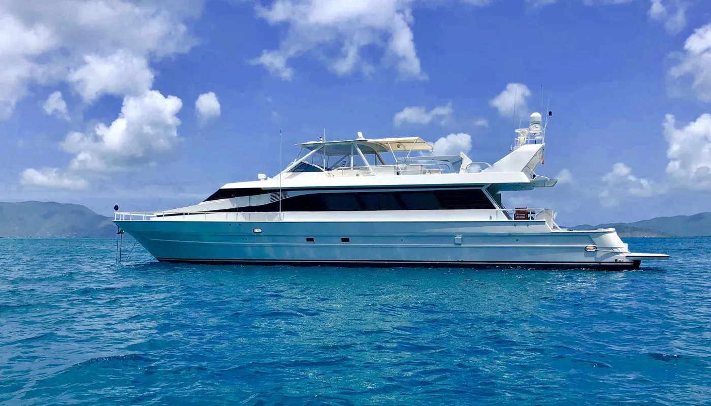 Welcome aboard SUITE LIFE, your private ALL-INCLUSIVE 92’ x 22’ (3,000 sq ft) floating luxury resort.
She is annually refitted and updated by her Owner/Operators and will be entering her 10th season as a treasured charter yacht in the US and British Virgin Islands. Suite Life has 4 staterooms, 5 baths, plus separate crew quarters, and accommodates up to 9 guests in air conditioned luxury. Her spacious layout offers 2 bars, 3 dining areas, a day head and an expansive salon for comfortable seating and movies on-demand via STARLINK.
Gaze at a new sunrise every morning while you workout on the BowFlex elliptical or sip coffee in the aft alfresco teak dining area. Bask the day away relaxing on the upper deck lounges, over-sized bow sun pad, or if you prefer, snorkeling right off the expansive swim platform. End the day, toasting with champagne in the sunken bow hot tub.
Suite Life’s luxury staterooms are all appointed with percale sheets, Egyptian cotton towels and robes to provide ultra comfort during guests private yacht charter. The Master Silver Palm Suite has a King bed, walk-in closet, security box, vanity table, sofa and master bathroom with full jacuzzi.The VIP Bay Rum Suite has a walk-around queen and walk-in closet. The port side Spice Berry Suite guest stateroom has a queen bed and large closet. The starboard Wild Coral Suite guest stateroom has a full bed and twin.
All staterooms have marbled en-suite bathrooms with enclosed showers. Each bedroom also has its own “smart” flat-screen televisions, with STARLINK access, Bluetooth stereos and individual climate control, air conditioned 24/7.
Suite Life’s locally based, seasoned professional, friendly and knowledgeable crew of three will show you the secret hidden treasures of the Virgin Islands few know about. We ensure our guests vacation is effortless, so sit back, relax and live the Suite Life.
Note: Suite Life M/Y has both a U.S. and British Virgin Island Business license so it is able to operate across all of these 60+ Islands and Cays.
