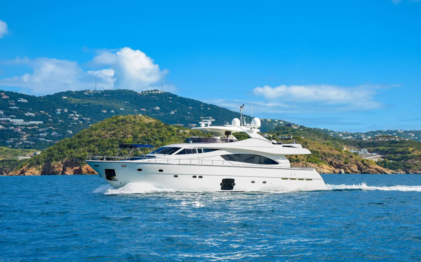 INDULGE II is a 2006 motor yacht with a 2022 refit, built for high-energy island-hopping and easy luxury. Sleeps up to 10 in 4 cabins: 1 Master, 1 VIP, and 2 Twin cabins; for groups of 10, 2 guests must be children under 12. The top deck hot tub is the showstopper—perfect after a saltwater day—while the oversized bow pad with bimini delivers front-row views in shaded comfort. Adventure comes standard with a full lineup of water-toy fun plus a powerful tender for fast beach runs and towable thrills, and there are also e-bikes for exploring ashore. Spacious, playful, and made for unforgettable memories—INDULGE II keeps the itinerary spicy and the vibes smooth.