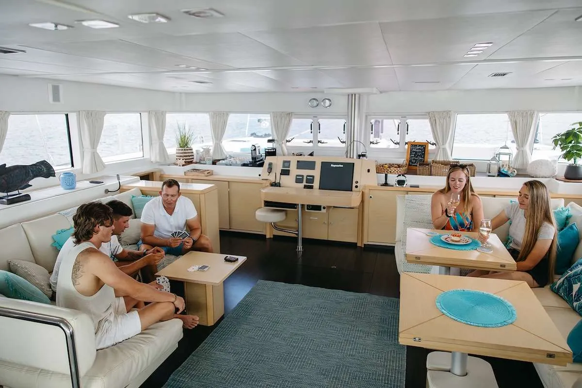 Welcome aboard Sip Sip! Our Lagoon 620 Catamaran is ready for relaxation and adventure in
the most beautiful Caribbean blue waters.

We&rsquo;re fully equipped with an impressive array of water toys for you to indulge in: SCUBA diving
equipment, SNUBA and snorkeling gear, a LIFT 3 eFoil board, two SEABOBs, kiteboarding
equipment, paddleboards, fishing gear, float noodles and plenty of inflatables. Plus, there&rsquo;s
wakeboarding, water skiing, and tubing from the Sip Sip Tender with a 60 HP 4-stroke Yamaha
engine. All water toys are on board and all are included in your charter!

Sip Sip is designed for you to relax in style. All three cabins are appointed with queen size beds,
offer individualized air conditioning, smart TVs, storage, stunning window views, and private
ensuite bathrooms with separate showers. The spacious double-sized master cabin also boasts
a vanity/desk area, several closets, dressing area with a couch perfect for lounging, and direct
access to both the aft deck and salon.

If you prefer relaxing closer to the water, the hydraulic swim platform, floating deck, and
inflatable couch and chairs will have you enjoying the crystal-clear waters in idyllic comfort.
The oversized airconditioned indoor salon, aft deck, and spectacular flybridge provide guests
with numerous areas to sunbathe, dine, cocktail, and entertain. Take in 360-degree views from
the flybridge's sun cushions, sunbathing net and lounge areas. The very spacious salon (thanks
to the galley being located below deck) has one of the largest living areas for a catamaran of its
size and includes multiple couches, an electric lift TV, wrap-around windows, and opens to the
aft deck through large sliding glass doors providing a true indoor/outdoor living experience. Our
outdoor dining area is large enough for everyone to enjoy world class cuisine al fresco and has
abundant lounge seating and a fully stocked bar.

Our amazing professional crew looks forward to catering to all your needs. From serving up
delicious tropical craft cocktails , creating a personalized menu your chef, leading your SCUBA adventures with our certified Divemaster





