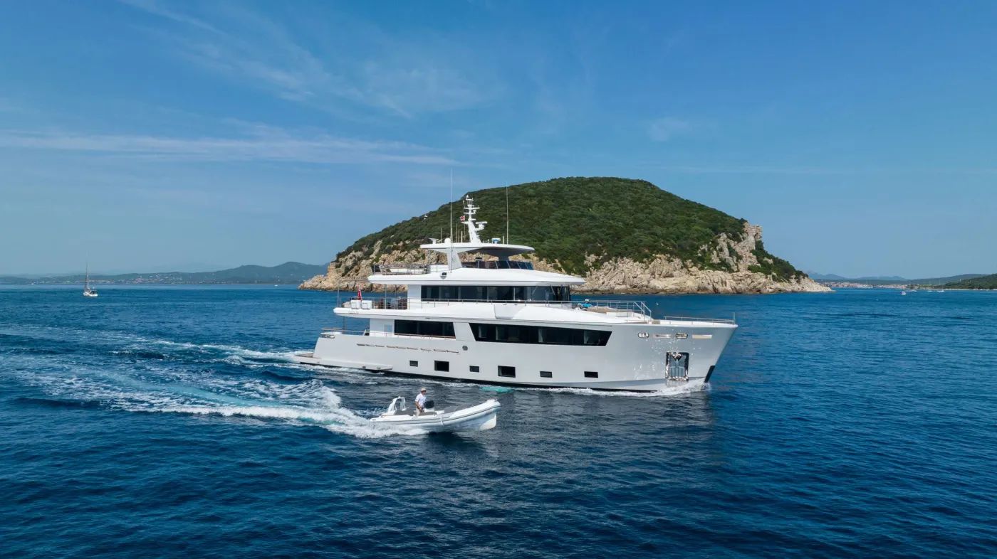 The SABAI is an exquisite 33.8-meter tri-deck charter yacht, built by Cantiere Delle Marche in 2019 and recognized with the prestigious 2019 Boat International Design and Innovation Award. Combining boho-luxe interiors with innovative design, the yacht seamlessly merges comfort and sophistication. Its fluid architectural lines and natural tones create a harmonious environment that blends effortlessly with the surrounding ocean.

The yacht accommodates 10 guests in five luxurious staterooms, including a master suite on the main forward deck and four additional spacious staterooms amidships. The floating glass staircase, a centerpiece of the design, connects the levels with a sense of elegance and airiness.

Guests can indulge in the sundeck's illuminated glass-walled jacuzzi, offering panoramic views and a serene retreat. Surrounding it are plush sunpads and ample leisure space for socializing or relaxing. Adjacent to this area is a covered alfresco dining and bar space, providing shelter from the wind while maintaining a strong connection to the outdoors. The main salon, designed for lounging, flows effortlessly into the open sundeck, while the upper salon features a formal dining area centered around a striking table.

The dedicated crew of six ensures every need is met, while the onboard chef prepares gourmet meals tailored to guests' dietary preferences. Whether seeking laid-back elegance or thrilling water sports, SABAI delivers an unforgettable charter experience.