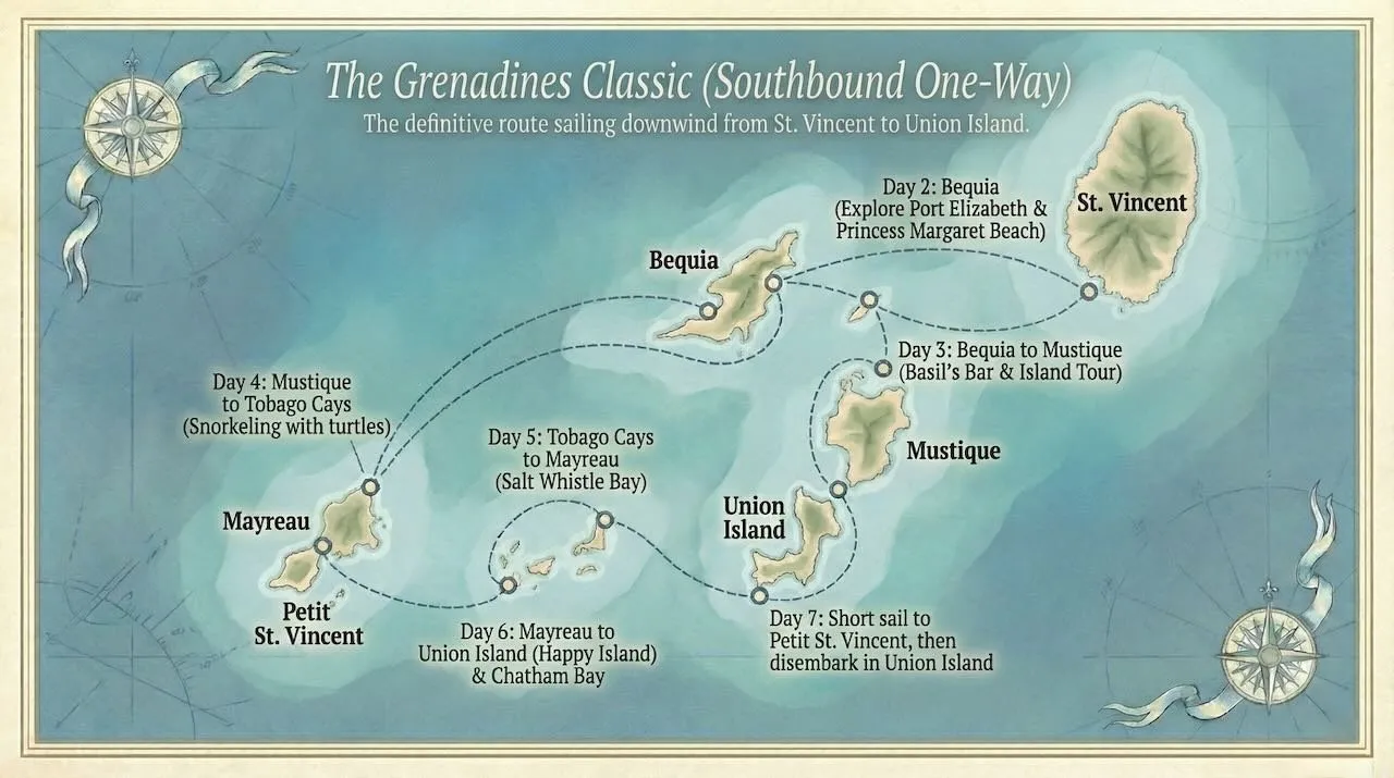Windward Southbound Itinerary Map