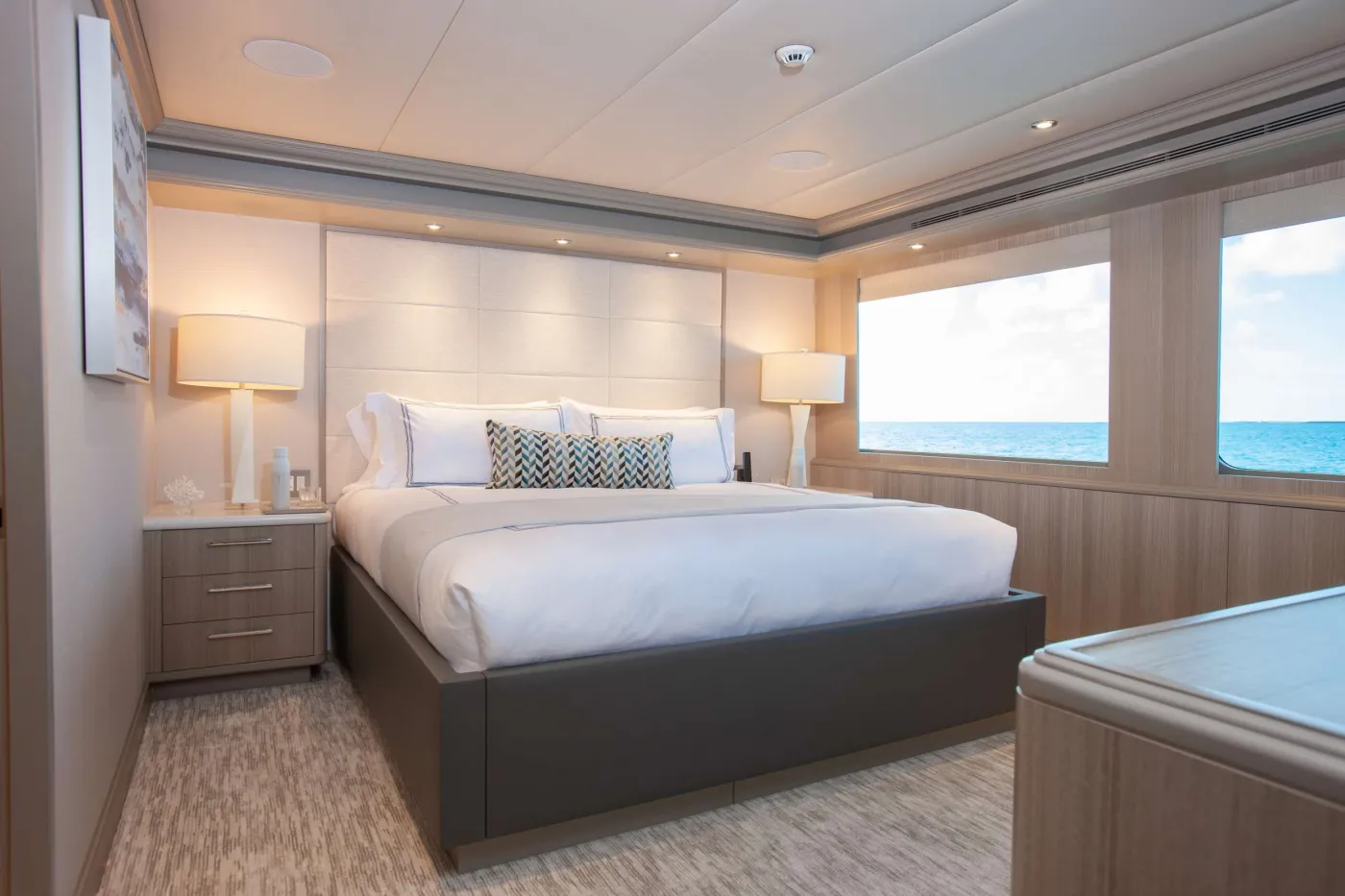 <p>On Deck VIP King Stateroom – Converts to a Massage Table</p>