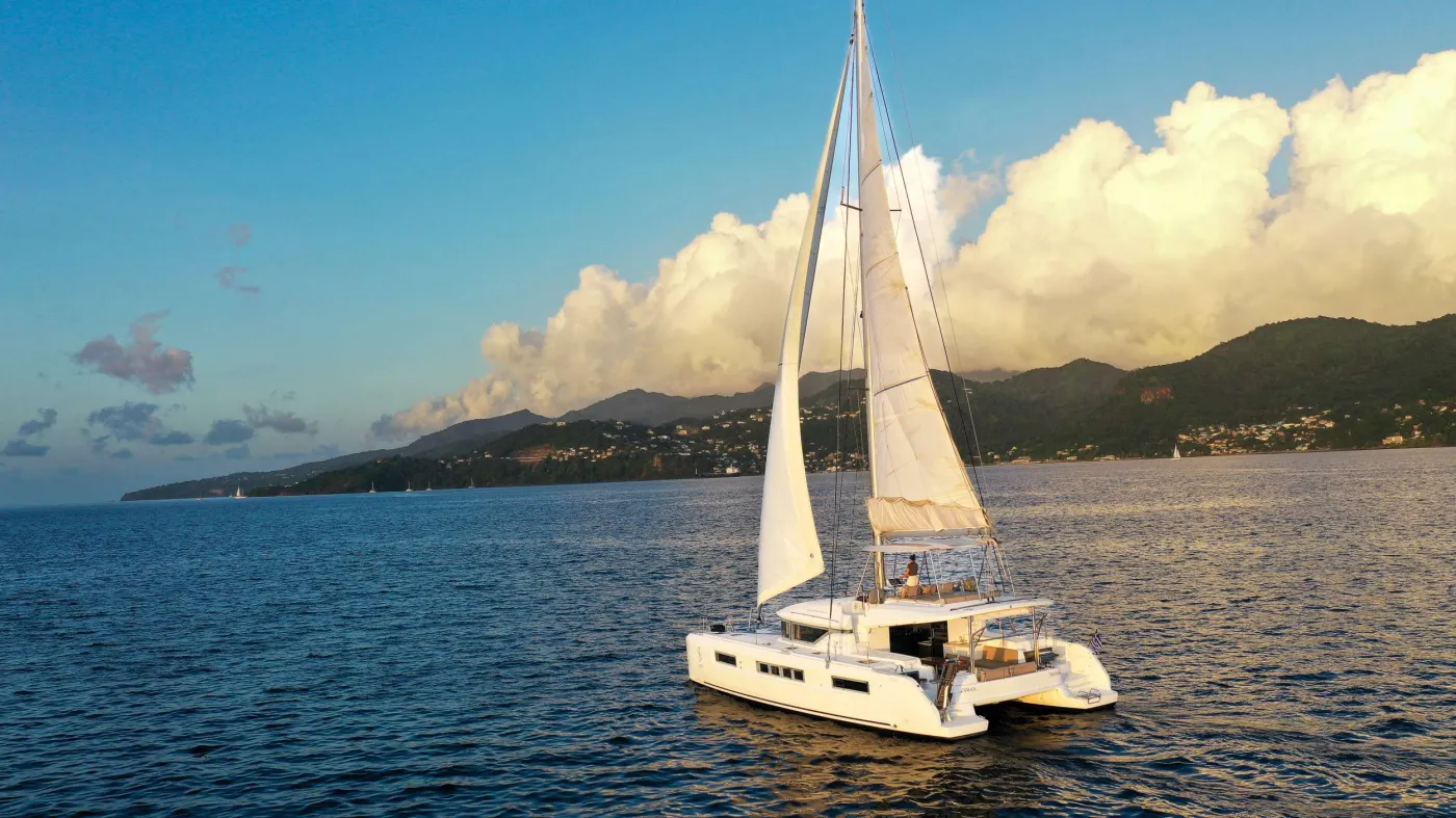 <p>Drone view of Swan sailing</p>