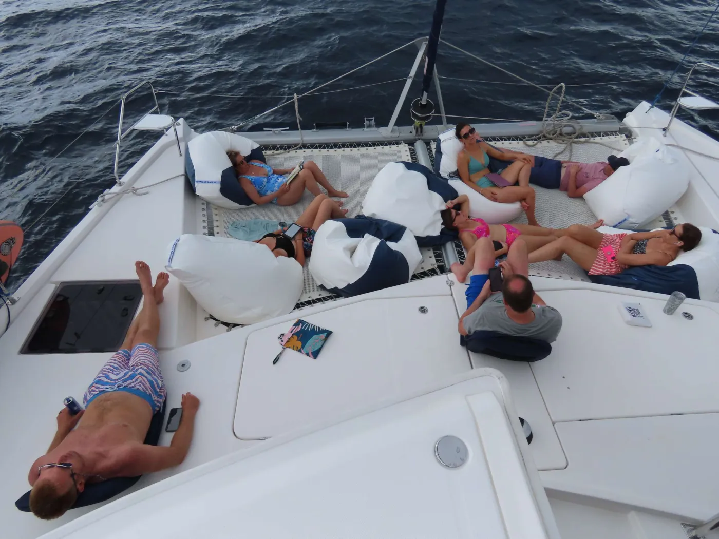 <p>Lounging in the foredeck beanbags</p>