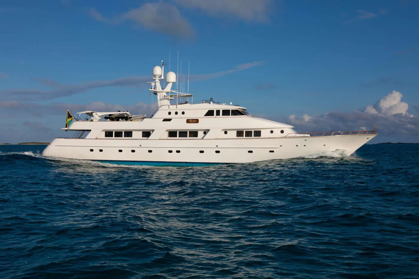 <p>Well suited for both intimate family and large group charters, RENA offers luxurious accommodations, varied outdoor entertainment areas, and a large selection of water toys. At 145-feet long there is plenty of space to relax, unwind, socialize, or play depending on the mood ensuring you experience an unforgettable yacht charter vacation.</p>
<p>RENA accommodates 10-12 guests in five spacious staterooms each with ensuite bathrooms and state-of-the-art entertainment centers. Four are located on the lower level including a full-beam Master stateroom with a king-size bed and Jacuzzi tub as well as three guest staterooms. Each guest stateroom comes with queen and twin beds and Jacuzzi tubs while two of the guest rooms have Pullmans if needed. A spacious VIP stateroom with large windows is located on the main deck, featuring a king bed and Jacuzzi tub.</p>
<p>For those wanting to enjoy the sun and the stunning vistas of the Bahamas, RENA provides ample outdoor living areas including a bilevel sundeck with plenty of seating and lounging space; a spacious aft deck perfect for al-fresco dining with lounge chairs that offer a prime spot for sunset cocktails; and bow seating where you can enjoy an uninterrupted serene morning with coffee in hand.</p>
<p>For on water enjoyment, RENA’s wide selection of onboard toys offer activities for guests of all ages to enjoy. From watersports to fishing to relaxing on the beach, RENA and her highly experienced crew has you covered.</p>
