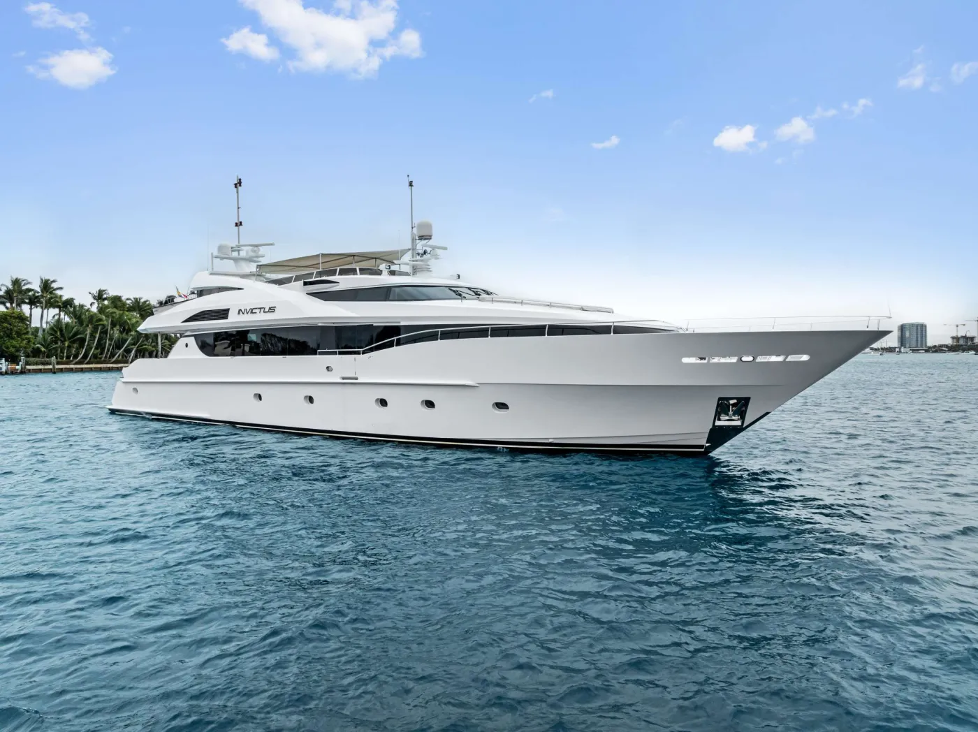 <p>Step aboard INVICTUS, a 123’ Palmer Johnson designed for unforgettable cruising in The Bahamas and beyond. With her shallow draft, she’s perfect for exploring hidden coves and pristine anchorages, while Quantum/Naiad stabilizers ensure every journey is smooth and comfortable.</p>
<p>Refitted in 2021, INVICTUS combines sleek exterior lines with a warm and elegant Nuvolari-Lenard interior, blending rich hardwoods, Italian fabrics, and stylish furnishings. She accommodates up to eight guests in four luxurious staterooms, including a spacious on-deck master suite with a king-size bed, generous storage, and an en suite bathroom. A full-beam VIP stateroom below deck offers equal levels of comfort, while two additional queen staterooms ensure every guest enjoys their own private retreat.</p>
<p>Life onboard is all about effortless entertaining and relaxation. The main salon flows into a formal dining space for eight, while alfresco dining options on the main deck aft and sundeck make the most of spectacular views. Evenings can be spent enjoying cocktails at the outdoor bar, catching a movie on one of the flatscreens, or simply soaking in the atmosphere.</p>
<p>The sundeck is a guest favorite, featuring a Jacuzzi, sun loungers, wet bar, BBQ, and plenty of shade for daytime comfort. Whether you’re basking in the sun or dining under the stars, this versatile space sets the stage for memorable moments.</p>
<p>High-speed satellite broadband keeps guests connected, while a state-of-the-art entertainment system with movies, music, and satellite TV in every stateroom ensures endless enjoyment. With a professional crew of five dedicated to delivering exceptional service, INVICTUS is the perfect choice for a luxury charter filled with adventure, relaxation, and unforgettable experiences.</p>