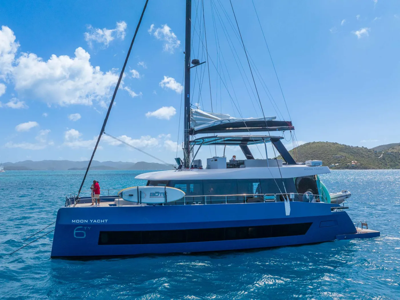 <p>The Moon 6ty catamaran is a fusion of unparalleled luxury, precise technology, and elegance. Designed for the most discerning clients seeking not only unforgettable adventures on the water but also ultimate comfort and prestige. The MOON 6ty is a premium yacht that combines exceptional sailing performance with a modern, sophisticated design, offering the choice between a sailing and motor version.</p>
<p>The interior of the MOON 6ty is a true feast for the senses—spacious, modern, and fully tailored to the owner’s individual preferences. The selection of materials, including natural stone, sintered surfaces, and elegant upholstery, ensures that every part of the yacht forms a cohesive, luxurious whole. Thoughtful spatial arrangement, with attention to every detail, makes the MOON 6ty the perfect space for top-tier relaxation, where each element is unique and designed with passion.</p>
<p>The exterior deck of the MOON 6ty is a space designed to satisfy every luxury lifestyle enthusiast. In the main aft cockpit, perfectly sheltered from the wind, you can unwind in the “al fresco” lounge area or relax on the comfortable sofa. This space seamlessly blends elegance with functionality—from the wide swim platforms that create a true beach club on the water, perfect for enjoying water toys or soaking up the sun.</p>
<p>The MOON 60 flybridge is where elegance, spaciousness, and cutting-edge technology come together to create the perfect setting for both sailing and relaxation. A panoramic 360-degree view, plush seating, and a bar, make this a place where luxury meets nature. It is also the yacht’s command center—equipped with modern navigation devices and control systems, allowing for effortless maneuvering and a seamless sailing experience.</p>
<p>Advanced technology – precision and comfort<br />
The sailing version of the MOON 6ty features an innovative sail management system. All lines required for sail handling are led to a single location at the helm station, ensuring ease of use and convenience. This allows the entire crew to enjoy a comfortable sailing experience without worrying about complex maneuvers while maintaining a sense of space and tranquility on board. The MOON 6ty is a catamaran that seamlessly blends advanced technology with timeless luxury, designed to meet the needs of the modern sailor.</p>