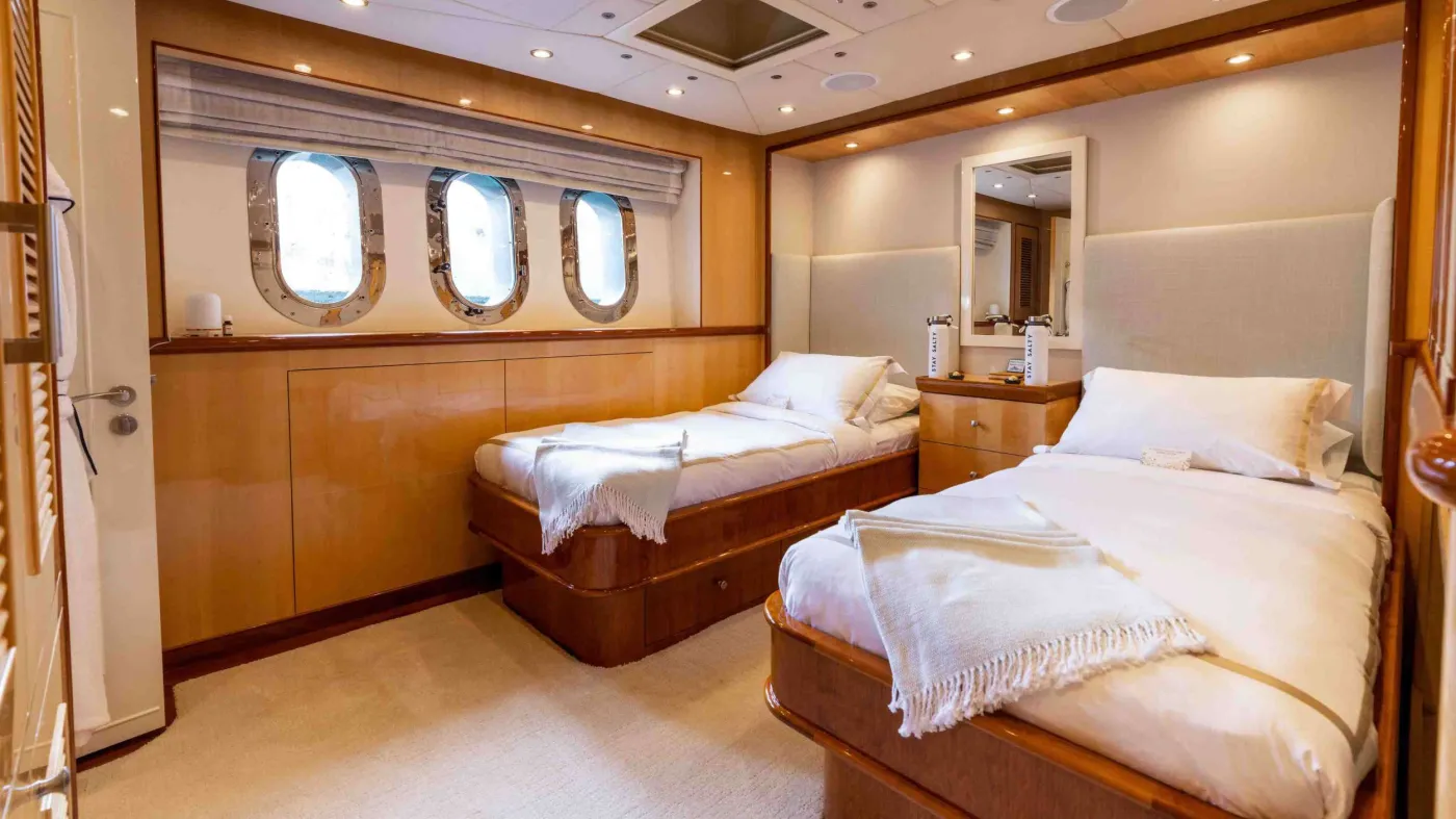 <p>Twin Stateroom Converts to a Queen-sized Bed</p>